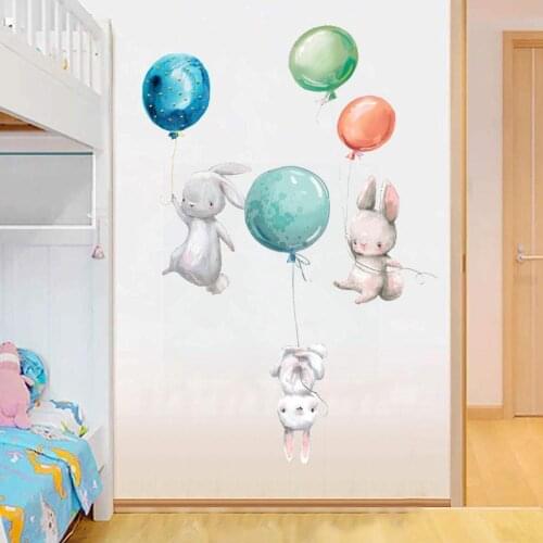 Animal Cartoon Wall Stickers For Kids Rooms Balloon Large Rooms Kids Stickers Decals Wall Bunny 3D For Children Wall Decora Y7J1