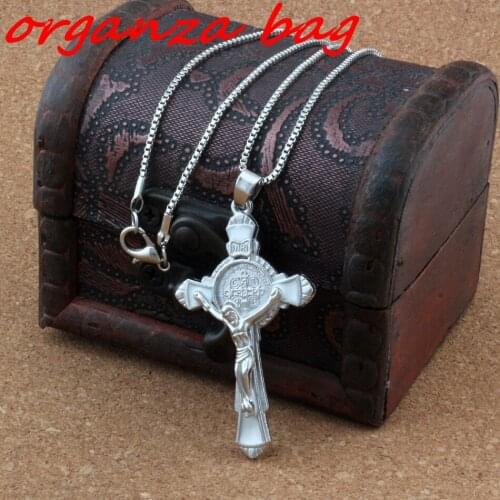 10pcs/lots white Enamel Saint Benedict Medal Cross religion Alloy Charms Pendant Necklaces Jewelry DIY 23.6 inches Chains A-359d