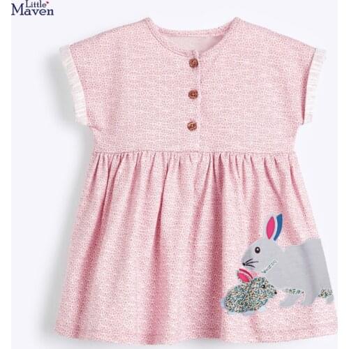 Children 2021 Summer Baby Girl Button Tee Tops Kids 2-7 Years Clothes Pink Bunny Print Brand Casual Cotton T Shirt 52038