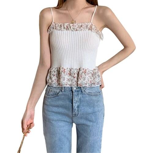 2021 Summer Sexy Womens Sling Short Shirt Tops Fashion Floral Printing Stitching Slim Up Tops For Women Bottoming Vest Tops New