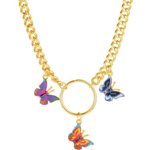 2021 Fashion Jewelry New Gold Chain Cute Enamel Butterfly Necklace Collier Femme Bijoux Collar Choker Necklaces For Women Girls