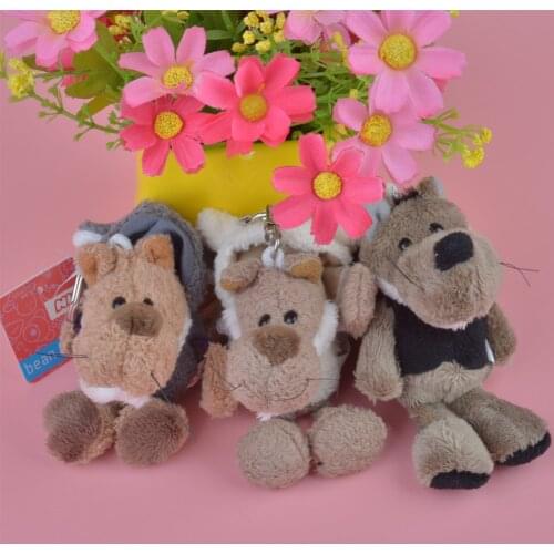 3 Pcs Wolf 10cm forest animal wolf hippo giraffe bee dog polar bear plush little bag key chain pendant stuffed toy gift