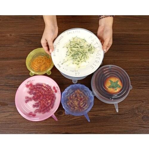 6pcs/ Set Universal Food Silicone Cover Reusable Silicone Stretch Lids Caps For Cookware Pot Cover Kitchen Accessories