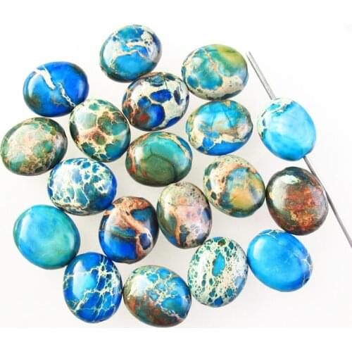 19pcs 10x8x5mm Blue Sea Sediment Jaspers Oval Pendant Loose Bead G37859 For Jewelry Making DIY