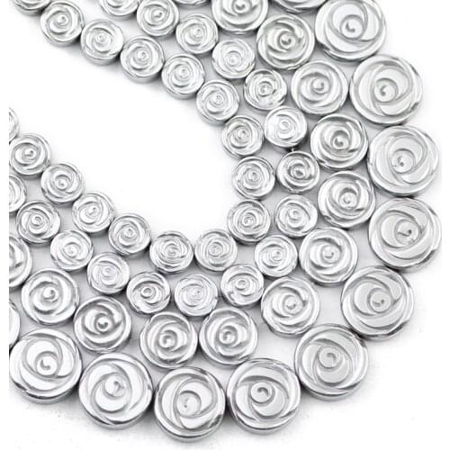 6/8/10MM Silvers Rose Flower Shape Hematite Natural Stone Spacers Charm Loose Beads For Jewelry Making Diy Bracelets Accessories