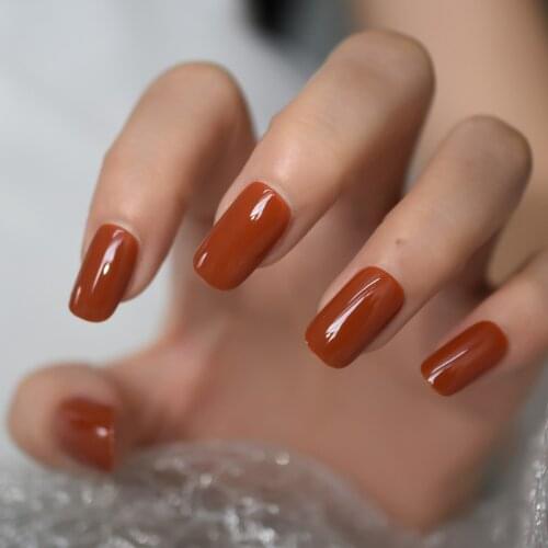 Pure Brown Uv Gel Tips Press On Fingernail Full Cover Fake Nails Press On Nail Full Cover Reuseable Detachable Manicure Nail Art