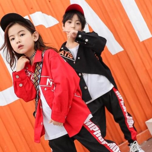 Kids Ballroom Dancing Clothes Boys Girls Hip Hop Costumes Dance Clothing Jazz Coats Denim Jacket Children Jogger Pants Dancewear