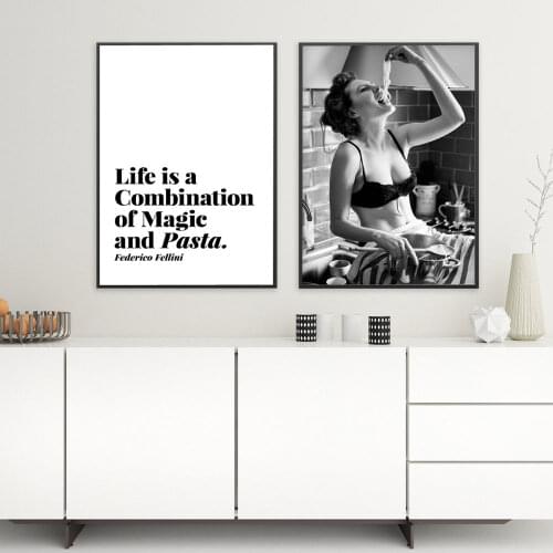 Italian Pasta Art Wall Pictures for Kitchen Room Nordic Foodie Woman Photography Pasta Life Magic Prints and Posters Decoration