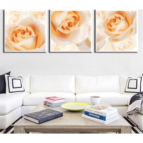 3Pcs Light Orange Rose Abstract KIT Canvas Painting Modern Home Decoration Living Room Bedroom Wall Decor Picture