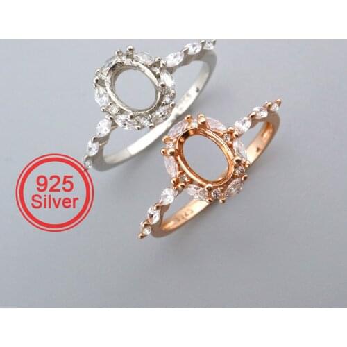 5x7MM Oval Prong Ring Settings Solid 925 Sterling Silver Rose Gold Plated Vintage Style Set Size DIY Ring Bezel 1224082