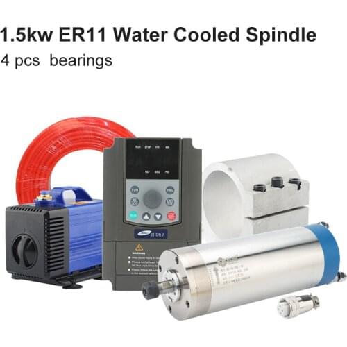 CNC Spindle Motor Kit 1.5kw ER11 Water-Cooled Spindle & Inverter / VFD&80mm Spindle Bracket & Pump / Tube For CNC Router