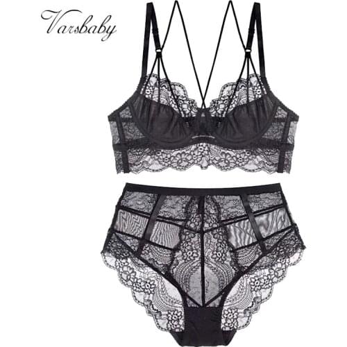 Varsbaby sexy unlined floral lace underwear underwire Y-lined beauty back bra+high-waist panty sets