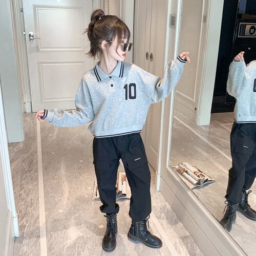 Childrens Clothing Sets Spring Autumn 2021 Cool Kids Sports Suit Teenager Girls Sweatshirt and Cargo Pants Two-Pieces Tracksuit