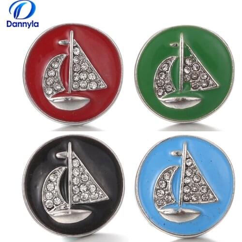 Round Sailboat Snap Button Jewelry Mix Color Crystal Snap Charms Wholesale Fit Snap Charm Pendant LSSN457