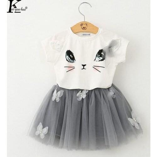 Summer Children Clothing Sport Suit Girls Clothes Sets T-shirt+Chiffon Tutu Skirt Costume For Kids Clothes for Baby girls dress