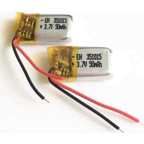 2 pcs 3.7v 50mAh Lithium Polymer LiPo Rechargeable Battery For DIY Mp3 headphone bluetooth Recorder headset 351015