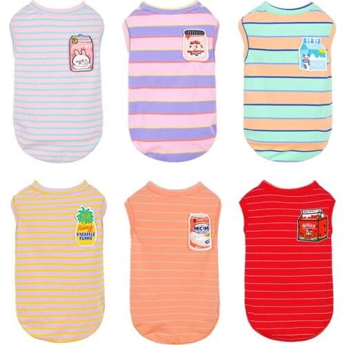 Pure Cotton Dog Vest T Shirt Stripe Spring Summer Comfortable Pet Clothes For Small Dogs High Quality Round Collar Cat Clothing
