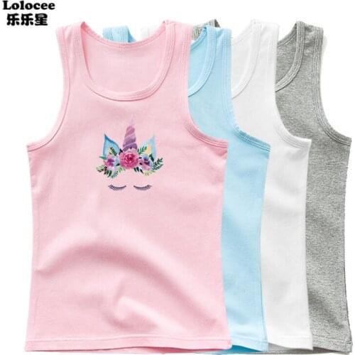 Girl Cute Unicorn Vests Underwear Kids Camisoles Tank Tops Summer Solid Cotton Soft Tanks For Toddler Sleeveless Tees