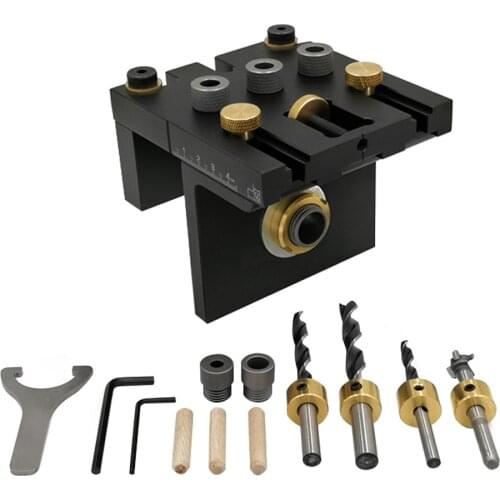 3-in-1 Woodworking Doweling Jig Kit with Positioning Clip Adjustable Drilling Guide Puncher Locator Carpentry Tools