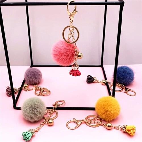 New Creative Keychain Cute Tassel Fruit Color Hair Ball Car Key Chain Bag Pendant Plush Small Gift Accessories K4177