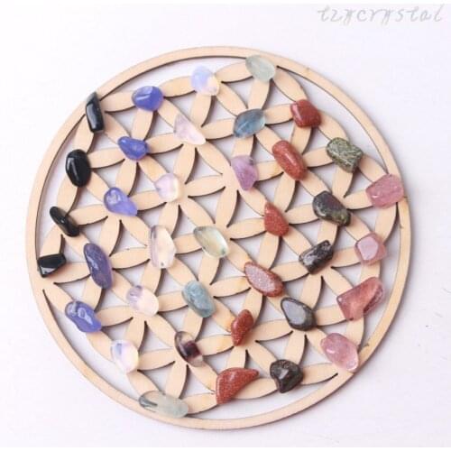 Natural Gemstone Crystal Meditation Grid Hollow Carved Wood Board Set