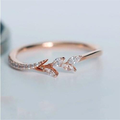 Simple Female Small Leaf Flower Ring Boho Rose Gold Color Wedding Ring Fashion Cute Engagement Promise Rings For Women