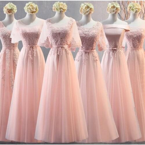 PTH-MSY03#Pink Lace Up O-Neck Bridesmaid Dresses Long Middle Short Style Wedding Party Dress Prom Gown Wholesale women Clothing