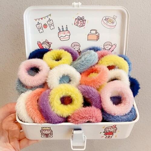 Winter Girls Cute Candy Colors Simple Plush Scrunchie Ponytail Holder Sweet Hair Rubber Bands Tie Gum Fashion Hair Accessories