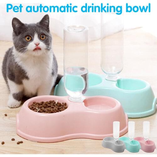 Detachable 2-in-1 Pet Cat Feeder Set Plastic Water Dispenser Bowl for Dog Puppy Kitten Drinking Bottle Pets Feeding Container