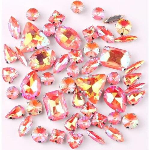 Silver claw setting jelly candy Orange AB 50pcs/bag shapes mix glass crystal sew on rhinestone wedding dress shoes bag diy