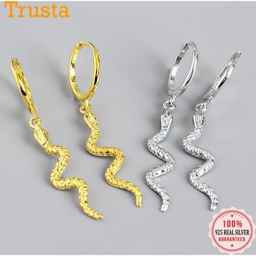 Trustdavis 925 Sterling Silver Earring Fashion Long Serpentine Snake Tassel Stud Earrings For Womens Punk Style Animal Earrings