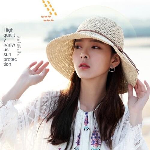 Simple Women Straw Hats Summer Sun Hats for Women Lady Folding Bow Beach Hats Adults Female Sunscreen Cap
