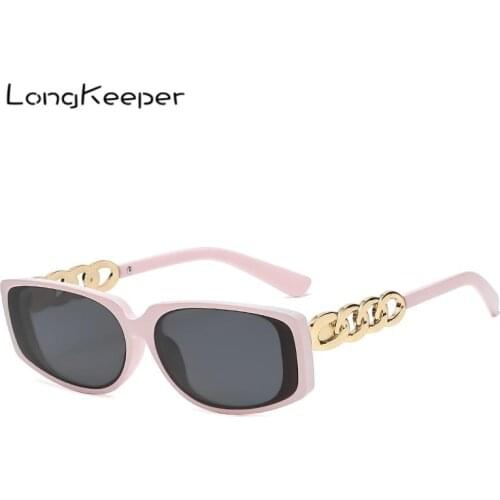 Fashion Small Rectangle Sunglasses Women Brand Designer Vintage Square Sun Glasses Female Metal Chain Legs Eyewear UV400 Pink
