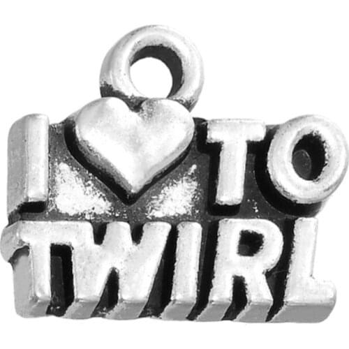 Antique Silver Heart Letter I Love To Twirl Charm