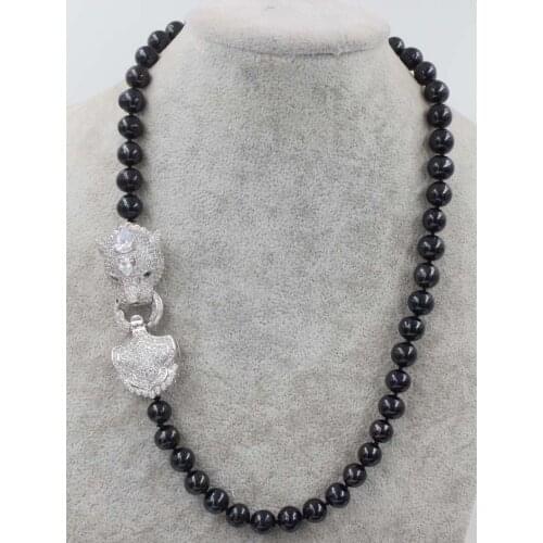 Wow! freshwater pearl necklace black near round 9-10mm leopard clasp 18" nature FPPJ wholesale beads