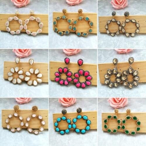 1 Pair Gorgeous Flower Vintage Bohemia Pendants,Water drop Semi Precious Stone charm Bohemian Style Earrings for Women ER277