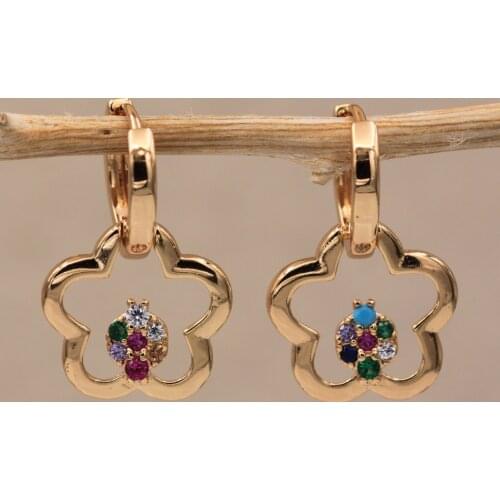 Dangle Drop Earrings Red Flower Cubic Zirconia Copper Earring For Women Fashion Jewelry Accessories Wedding Anniversary Gif