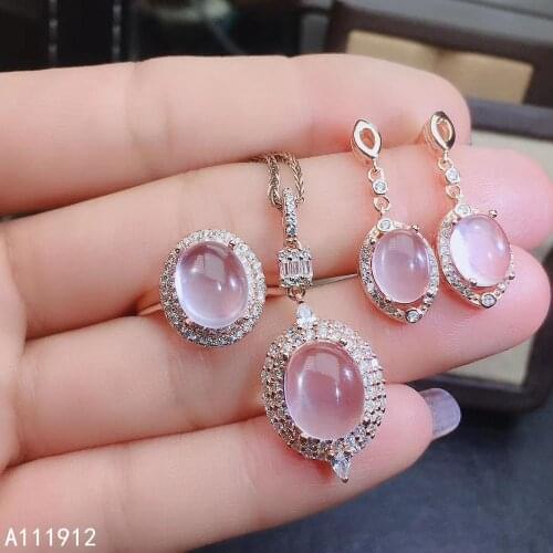 KJJEAXCMY fine jewelry natural Rose Quartz 925 sterling silver women pendant necklace ring earrings set support test popular
