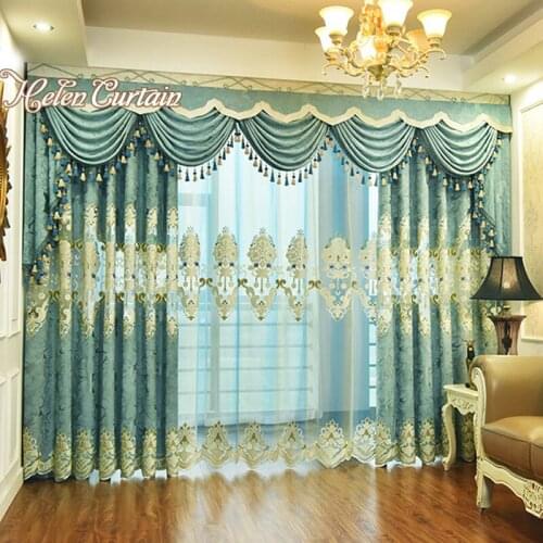 Helen Curtain Luxury European Design Curtain For Living Room Embroidered Tulle Curtain For Bedroom Window Valance Green YELLOW