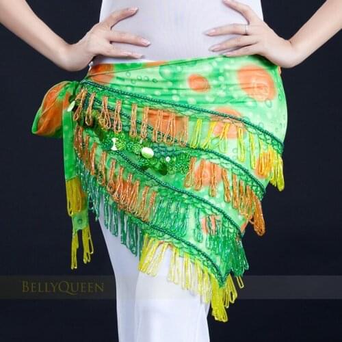 Women Belly Dance Costume Triangle Tassel Skirt Wrap Belt Hip Scarf Green