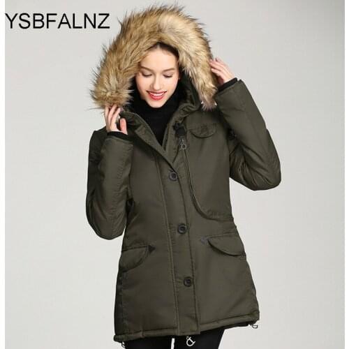 Hooded Big Fur Collar Down Padded Jacket Mid-length Draw Back Thicken Plus Size Slim 2021 Fashion Warm Female Ropa Para Mujer
