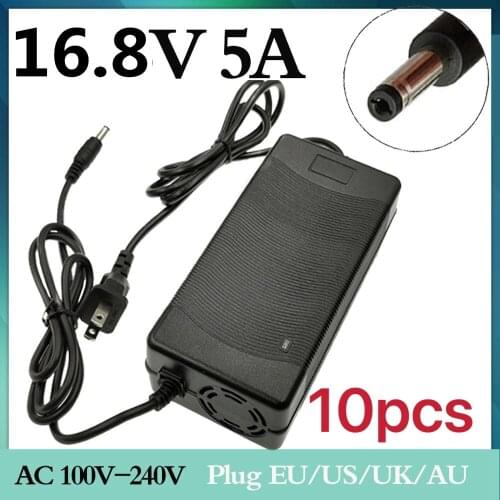 10pcs best price 14.4V 14.8V 5A DC 16.8V 4S lithium battery charger for14500 14650, 17490, 18500, 18650, 26500 lithium p