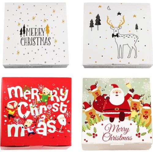 10Pcs Merry Christmas Cookie Gift Treat Boxes Cartoon Santa Claus Nougat Candy Food Bakery Square Package Paper Case