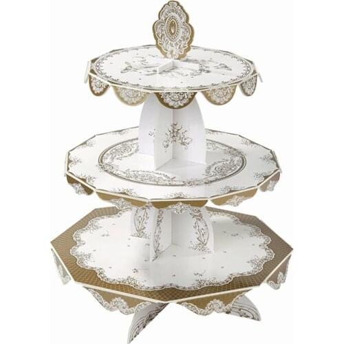 3-Tier Paper Cardboard Cupcake Stand Dessert Tower Birthday Wedding Fiesta Holiday Party Cake Stand Afternoon Tea Cake Holder