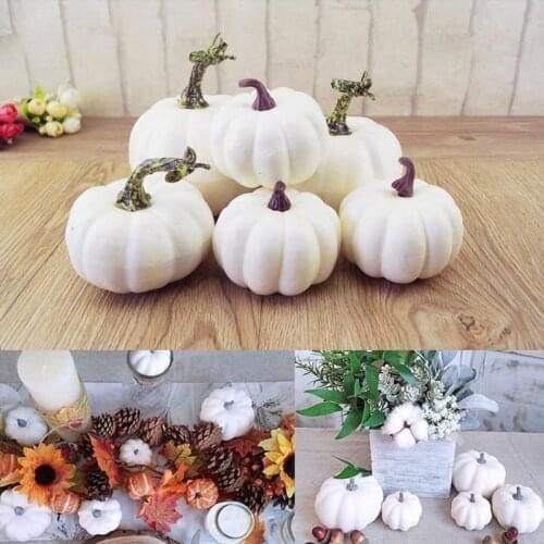 6pcs Artificial White Pumpkin Halloween Decor DIY Paint Simulation Pumpkin Fall Harvest Thanksgiving Featival Party Home Decor