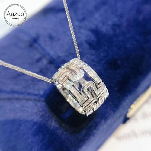 Aazuo 18K Orignal White Gold Real Natrual Diamond 0.35ct Classic Round Ring Necklace With Gold Chain gifted for Women Party