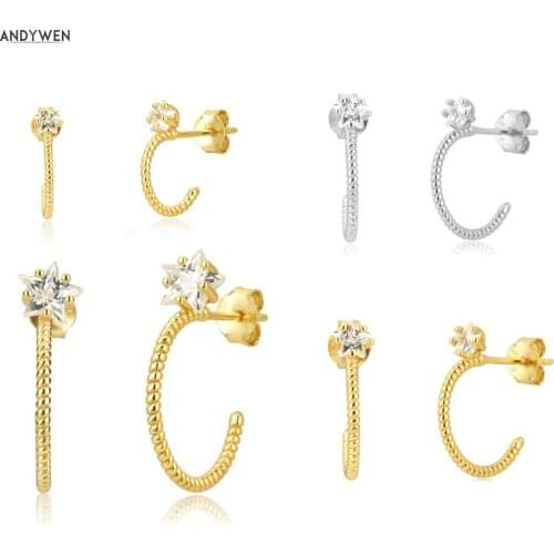 ANDYWEN 925 Sterling Silver Rainbow Single Huggies Women Hoops Piercing 2020 Pendiente Ohrringe Jewelry For Rock Punk Jewelry