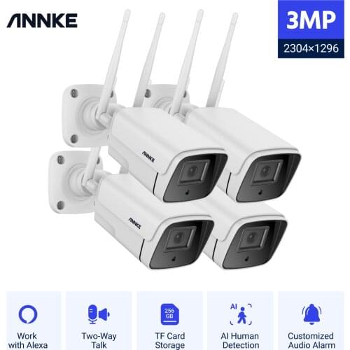 ANNKE 4PCS 3MP Super HD Wireless IP Security Camera Supports 256GB TF Card AI Human Detection Remote Access WiFi CCTV Camera