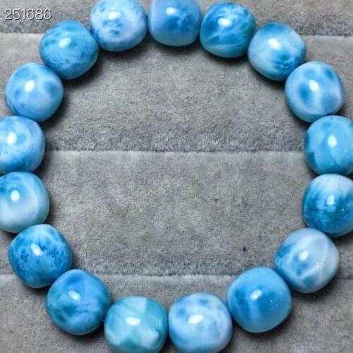 Natural Blue Larimar Gemstone Barral Beads Bracelet Bangle 11.9x11.5mm Water Pattern Larimar Women Men Genuine AAAAAA
