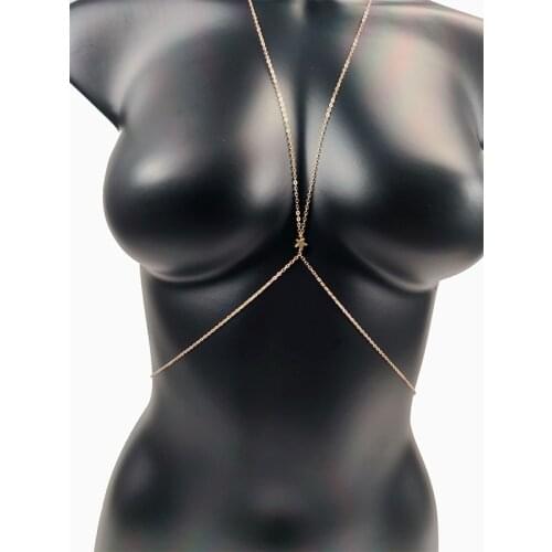 Simple Chest Chain Sexy Bikini Belly Chains Body for Women Sequined Cross Belly Female Bodysuit Jewelry Girl Fashion Beach Star